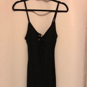 Black strappy asymmetrical dress